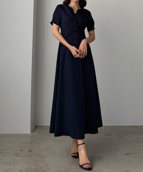 タグ付き 23ss セオリー ネイビー フレアワンピース セレモニー L XL セール】ツイストデザインフレアワンピース（ワンピース）｜Louere