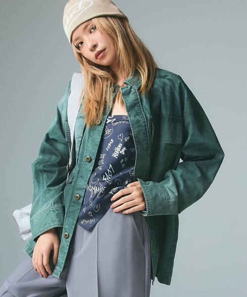 X-girl（エックスガール）の「FADED MILITARY SHIRT（シャツ/ブラウス・レディース・ブラック/オリーブ・S/M）」の2枚目の写真