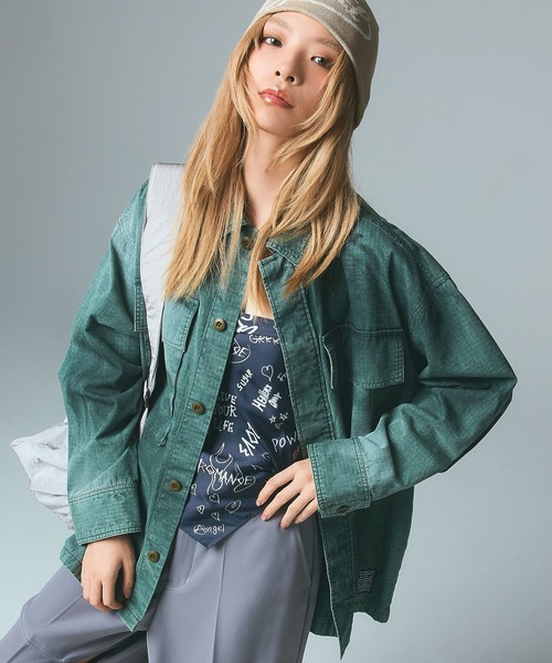 X-girl（エックスガール）の「FADED MILITARY SHIRT（シャツ/ブラウス・レディース・ブラック/オリーブ・S/M）」の3枚目の写真