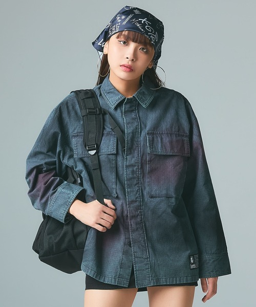 X-girl（エックスガール）の「FADED MILITARY SHIRT（シャツ/ブラウス・レディース・ブラック/オリーブ・S/M）」の11枚目の写真