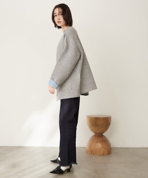 Remind me and forever（リマインドミーアンドフォーエバー）の「【WEB限定】【nane】Wフェイス配色カーディガン（カーディガン/ボレロ・レディース・グレー/チャコールグレー/ネイビー・FREE）」の11枚目の写真