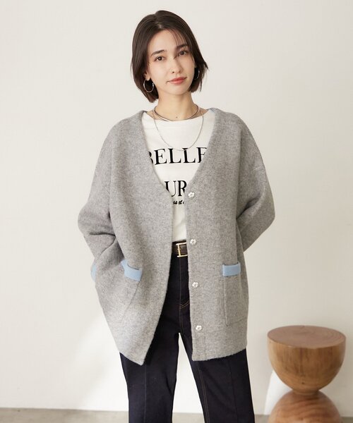 Remind me and forever（リマインドミーアンドフォーエバー）の「【WEB限定】【nane】Wフェイス配色カーディガン（カーディガン/ボレロ・レディース・グレー/チャコールグレー/ネイビー・FREE）」の12枚目の写真