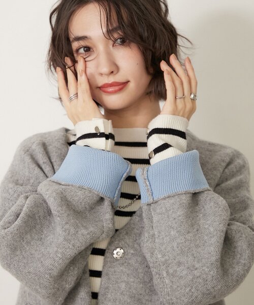 Remind me and forever（リマインドミーアンドフォーエバー）の「【WEB限定】【nane】Wフェイス配色カーディガン（カーディガン/ボレロ・レディース・グレー/チャコールグレー/ネイビー・FREE）」の16枚目の写真