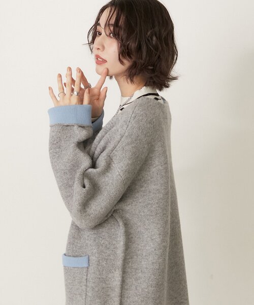 Remind me and forever（リマインドミーアンドフォーエバー）の「【WEB限定】【nane】Wフェイス配色カーディガン（カーディガン/ボレロ・レディース・グレー/チャコールグレー/ネイビー・FREE）」の18枚目の写真