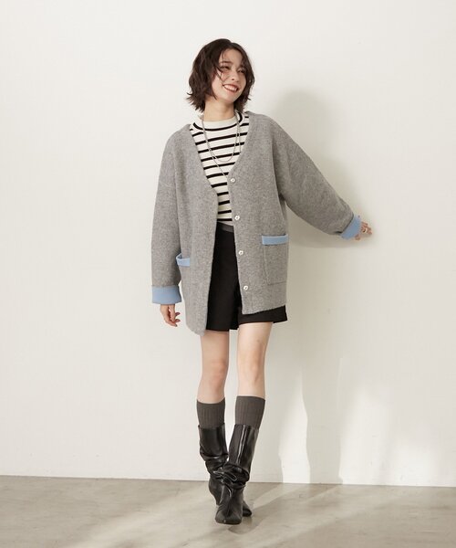 Remind me and forever（リマインドミーアンドフォーエバー）の「【WEB限定】【nane】Wフェイス配色カーディガン（カーディガン/ボレロ・レディース・グレー/チャコールグレー/ネイビー・FREE）」の19枚目の写真