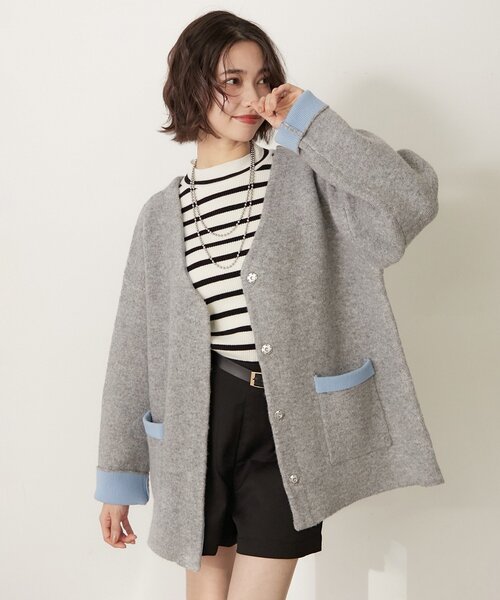 Remind me and forever（リマインドミーアンドフォーエバー）の「【WEB限定】【nane】Wフェイス配色カーディガン（カーディガン/ボレロ・レディース・グレー/チャコールグレー/ネイビー・FREE）」の20枚目の写真