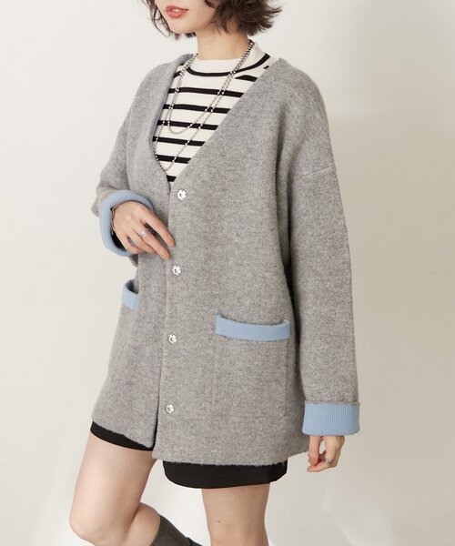 Remind me and forever（リマインドミーアンドフォーエバー）の「【WEB限定】【nane】Wフェイス配色カーディガン（カーディガン/ボレロ・レディース・グレー/チャコールグレー/ネイビー・FREE）」の21枚目の写真
