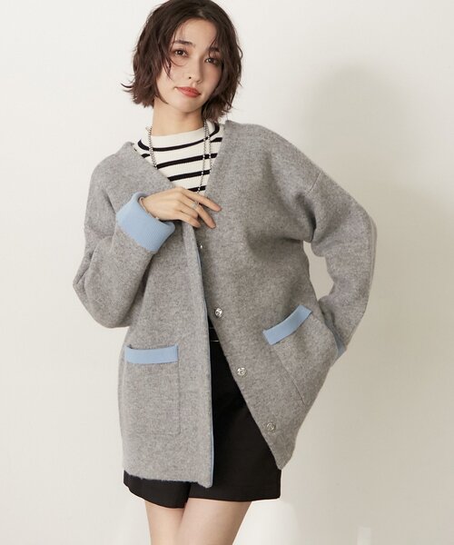 Remind me and forever（リマインドミーアンドフォーエバー）の「【WEB限定】【nane】Wフェイス配色カーディガン（カーディガン/ボレロ・レディース・グレー/チャコールグレー/ネイビー・FREE）」の3枚目の写真