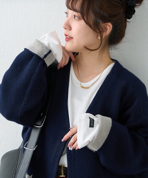 Remind me and forever（リマインドミーアンドフォーエバー）の「【WEB限定】【nane】Wフェイス配色カーディガン（カーディガン/ボレロ・レディース・グレー/チャコールグレー/ネイビー・FREE）」の6枚目の写真