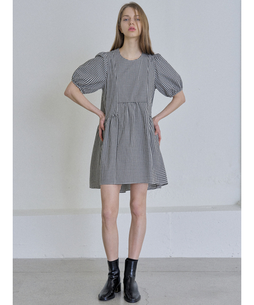 AVANT-G(アバン)の「Check Puff Shirring Mini Dress - black(ワンピース・レディース・その他・FREE)」の1枚目の写真
