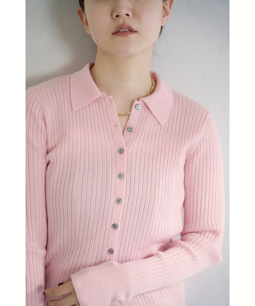 IENA（イエナ）の「EXメリノリブ ポロ襟カーディガン（カーディガン/ボレロ・レディース・ピンク/ブラック系その他/グレー・FREE）」の3枚目の写真