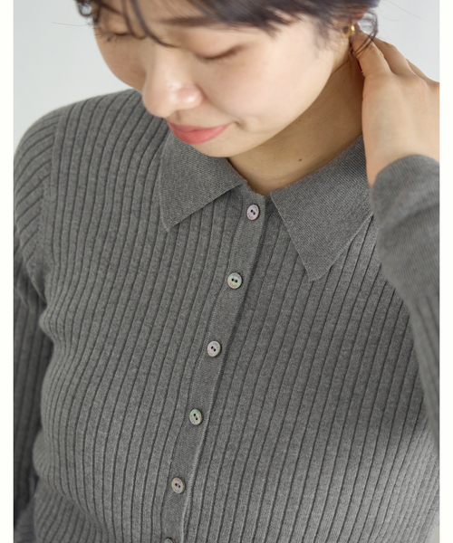 IENA（イエナ）の「EXメリノリブ ポロ襟カーディガン（カーディガン/ボレロ・レディース・ピンク/ブラック系その他/グレー・FREE）」の10枚目の写真