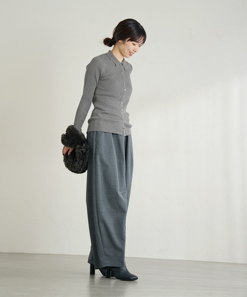 IENA（イエナ）の「EXメリノリブ ポロ襟カーディガン（カーディガン/ボレロ・レディース・ピンク/ブラック系その他/グレー・FREE）」の13枚目の写真