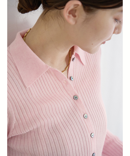 IENA（イエナ）の「EXメリノリブ ポロ襟カーディガン（カーディガン/ボレロ・レディース・ピンク/ブラック系その他/グレー・FREE）」の4枚目の写真