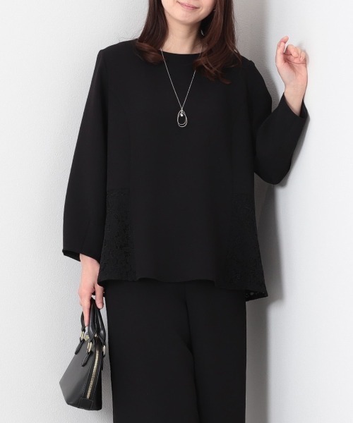fleur by mint breeze(フルールバイミントブリーズ)の「【L~6L 大きいサイズ】【セットアップ】エアリーダブルクロスレース切替えブラウス(シャツ/ブラウス・レディース・ブラック/ネイビー・5L/LL/3L/4L)」の2枚目の写真
