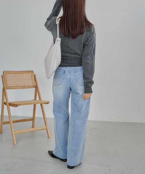 CAPRICIEUX LE'MAGE（カプリシューレマージュ）の「カーディガン風アシメニット（ニット/セーター・レディース・ベージュ/オフホワイト/チャコールグレー・FREE）」の9枚目の写真