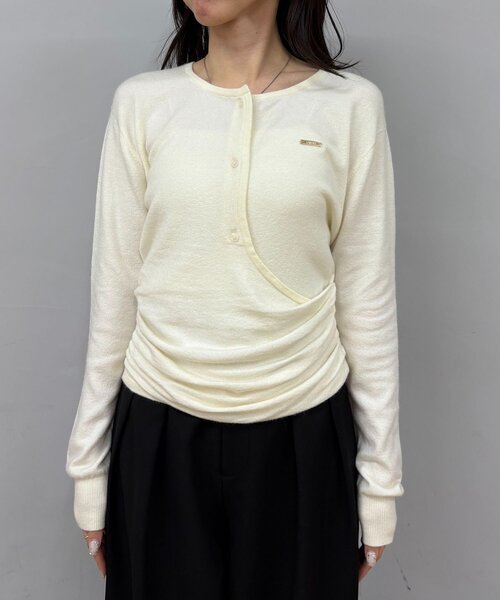 CAPRICIEUX LE'MAGE（カプリシューレマージュ）の「カーディガン風アシメニット（ニット/セーター・レディース・ベージュ/オフホワイト/チャコールグレー・FREE）」の12枚目の写真