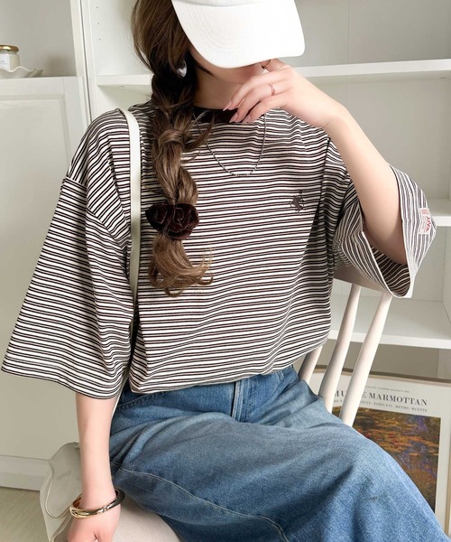 Java(ジャバ)の「《JaVaジャバコラボ》着回し自在で日常に馴染む♪ 胸刺繍マルチボーダーアソートTシャツ(Tシャツ/カットソー・レディース・ブラウン/ブラック/ブルー・LARGE/MEDIUM/SMALL/X-LARGE)」の3枚目の写真