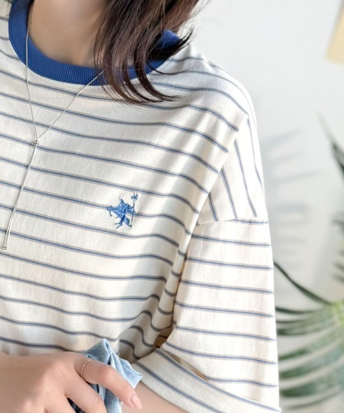 Java(ジャバ)の「《JaVaジャバコラボ》着回し自在で日常に馴染む♪ 胸刺繍マルチボーダーアソートTシャツ(Tシャツ/カットソー・レディース・ブラウン/ブラック/ブルー・LARGE/MEDIUM/SMALL/X-LARGE)」の1枚目の写真