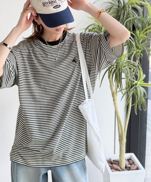 Java(ジャバ)の「《JaVaジャバコラボ》着回し自在で日常に馴染む♪ 胸刺繍マルチボーダーアソートTシャツ(Tシャツ/カットソー・レディース・ブラウン/ブラック/ブルー・LARGE/MEDIUM/SMALL/X-LARGE)」の8枚目の写真