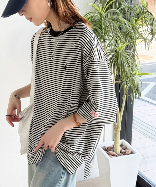Java(ジャバ)の「《JaVaジャバコラボ》着回し自在で日常に馴染む♪ 胸刺繍マルチボーダーアソートTシャツ(Tシャツ/カットソー・レディース・ブラウン/ブラック/ブルー・LARGE/MEDIUM/SMALL/X-LARGE)」の7枚目の写真