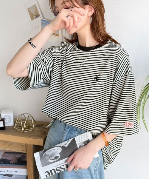 Java(ジャバ)の「《JaVaジャバコラボ》着回し自在で日常に馴染む♪ 胸刺繍マルチボーダーアソートTシャツ(Tシャツ/カットソー・レディース・ブラウン/ブラック/ブルー・LARGE/MEDIUM/SMALL/X-LARGE)」の6枚目の写真