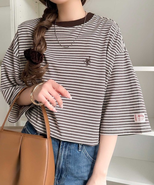 Java(ジャバ)の「《JaVaジャバコラボ》着回し自在で日常に馴染む♪ 胸刺繍マルチボーダーアソートTシャツ(Tシャツ/カットソー・レディース・ブラウン/ブラック/ブルー・LARGE/MEDIUM/SMALL/X-LARGE)」の16枚目の写真