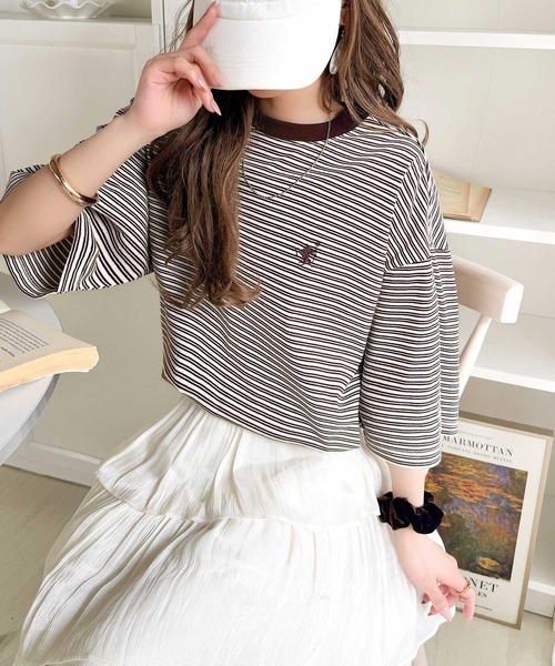Java(ジャバ)の「《JaVaジャバコラボ》着回し自在で日常に馴染む♪ 胸刺繍マルチボーダーアソートTシャツ(Tシャツ/カットソー・レディース・ブラウン/ブラック/ブルー・LARGE/MEDIUM/SMALL/X-LARGE)」の15枚目の写真