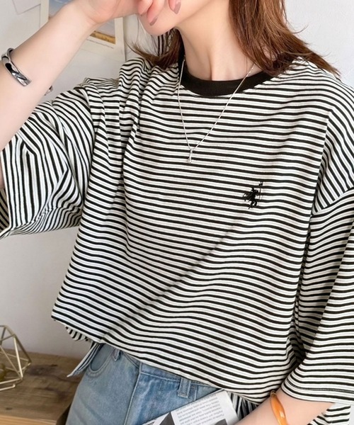 Java(ジャバ)の「《JaVaジャバコラボ》着回し自在で日常に馴染む♪ 胸刺繍マルチボーダーアソートTシャツ(Tシャツ/カットソー・レディース・ブラウン/ブラック/ブルー・LARGE/MEDIUM/SMALL/X-LARGE)」の5枚目の写真