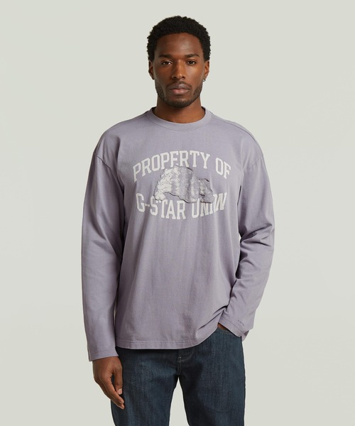 G-STAR(ジースター)の「Sunfaded Relaxed Graphic T-Shirt/サンフェード加工リラックスグラフィックロングスリーブTシャツ(Tシャツ/カットソー・メンズ・グレー・LARGE/MEDIUM/SMALL/X-SMALL)」の1枚目の写真