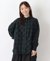 コットンツイル チェック柄チュニックシャツ