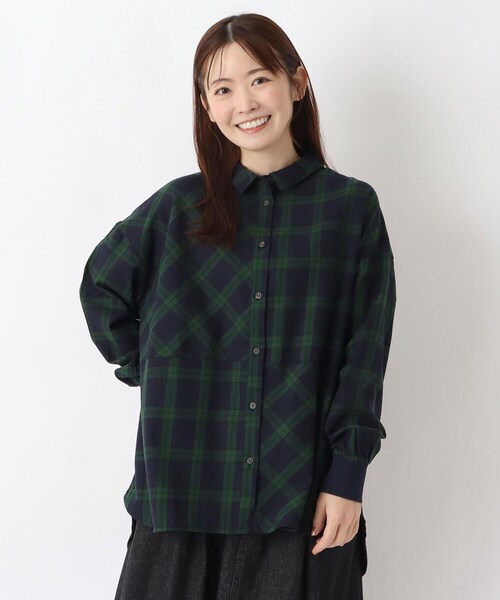 one'sterrace(ワンズテラス)の「コットンツイル チェック柄チュニックシャツ(シャツ/ブラウス・レディース・グレー系その他7/ベージュ系8/ネイビー系5・02)」の3枚目の写真