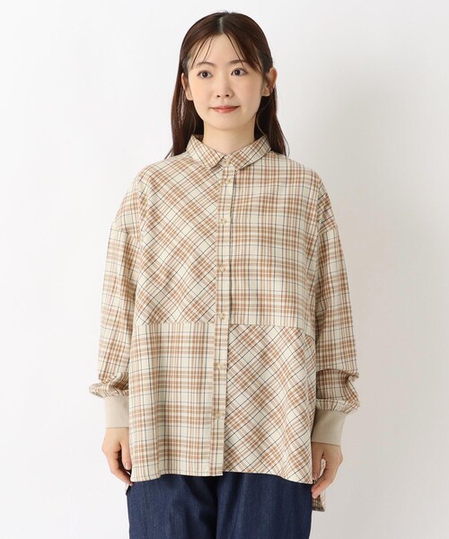 one'sterrace(ワンズテラス)の「コットンツイル チェック柄チュニックシャツ(シャツ/ブラウス・レディース・グレー系その他7/ベージュ系8/ネイビー系5・02)」の15枚目の写真
