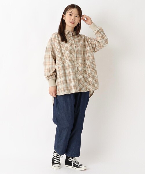 one'sterrace(ワンズテラス)の「コットンツイル チェック柄チュニックシャツ(シャツ/ブラウス・レディース・グレー系その他7/ベージュ系8/ネイビー系5・02)」の14枚目の写真