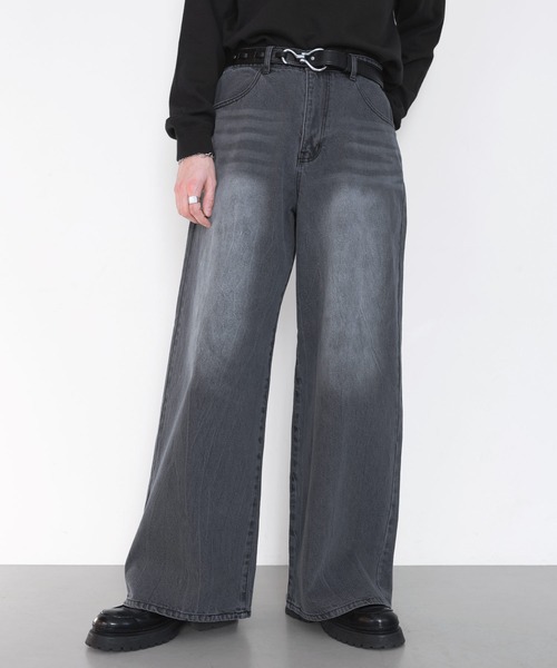 LILL(リル)の「【13oz】ヴィンテージウォッシュワイドフレアデニム(デニムパンツ・メンズ・ブルー/グレイッシュブルー/ブラック/ブラウン・S/M/L/XL)」の4枚目の写真