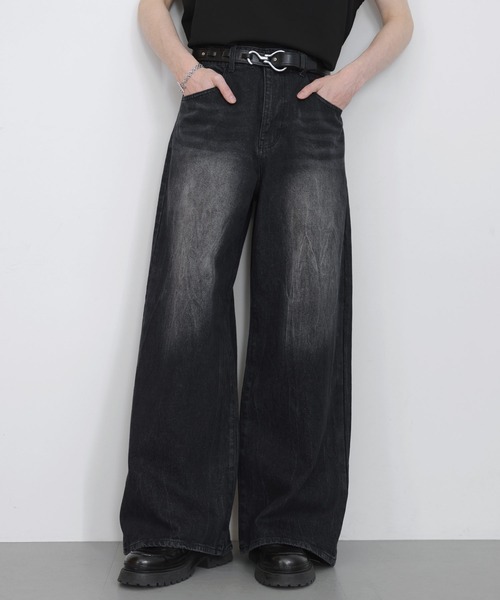 LILL(リル)の「【13oz】ヴィンテージウォッシュワイドフレアデニム(デニムパンツ・メンズ・ブルー/グレイッシュブルー/ブラック/ブラウン・S/M/L/XL)」の1枚目の写真