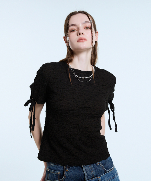 LARTIGENT(ラーティゼン)の「L11 SHIRRING T-SHIRT(BLACK)(Tシャツ/カットソー・レディース・その他・FREE)」の1枚目の写真