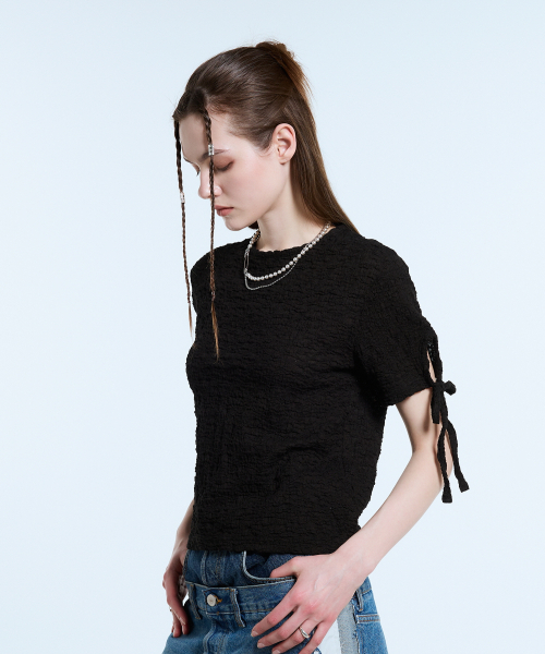 LARTIGENT(ラーティゼン)の「L11 SHIRRING T-SHIRT(BLACK)(Tシャツ/カットソー・レディース・その他・FREE)」の3枚目の写真