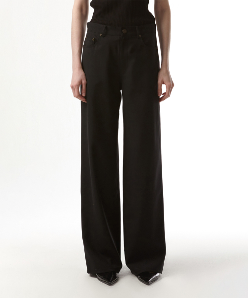 EAN JO(イアンジョー)の「SUMMER WOOL LOW WAIST LARGE PANTS (BLACK)(スラックス・レディース・ブラック・34inch/36inch)」の1枚目の写真