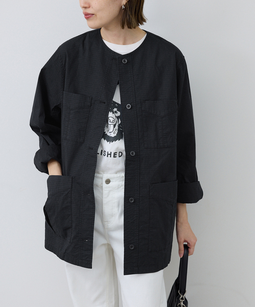 SLOBE IENA（スローブイエナ）の「《追加》ノーカラーサファリブルゾン（その他アウター・レディース・ブラック/カーキ・FREE）」の5枚目の写真