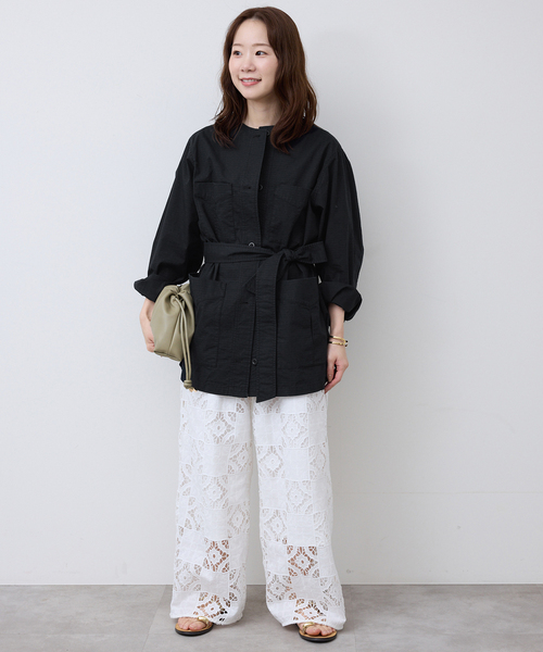 SLOBE IENA（スローブイエナ）の「《追加》ノーカラーサファリブルゾン（その他アウター・レディース・ブラック/カーキ・FREE）」の11枚目の写真