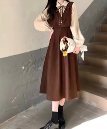 レイヤード風ジャンパースカートワンピース