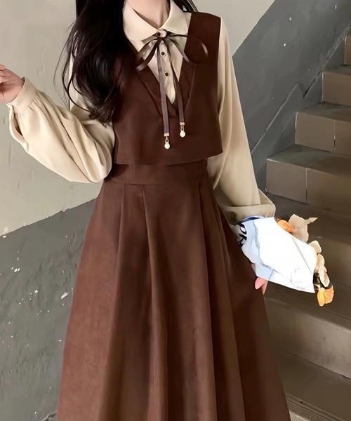 SHOUYO（ショウヨウ）の「レイヤード風ジャンパースカートワンピース（ワンピース・レディース・レッド/ブラック/ブラウン・M）」の20枚目の写真