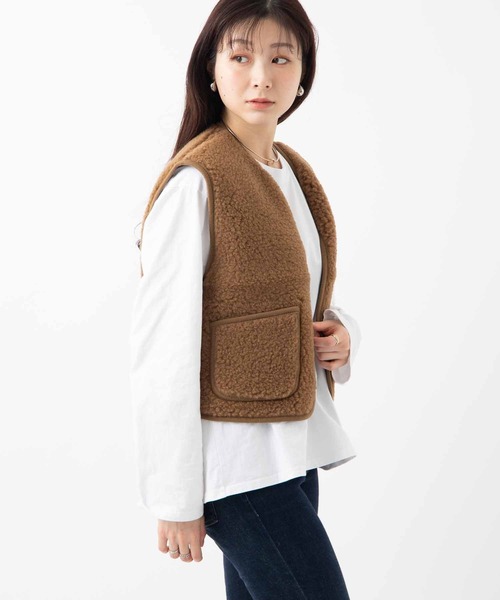 COLD BREAKER（コールドブレーカー）の「COLD BREAKER SHORT LENGTH VEST  CAMINO  コールドブレイカー ショート丈ベスト（ベスト・レディース・シルバーグレー/チョコ/ナチュラル/チャコールグレー/オフホワイト/ブラック/ライトベージュ/ブラウン・MEDIUM/SMALL/X-SMALL/LARGE）」の5枚目の写真