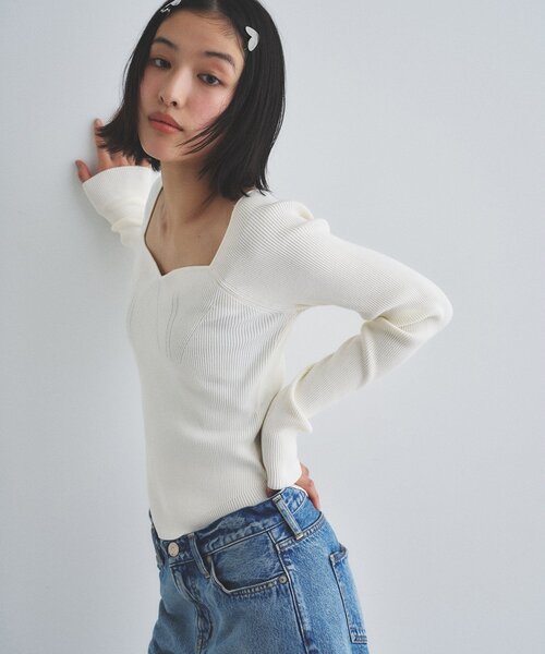 CODE A(コードエー)の「square fit knit(ニット/セーター・レディース・ライトグリーン/オフホワイト/グレー・00)」の4枚目の写真