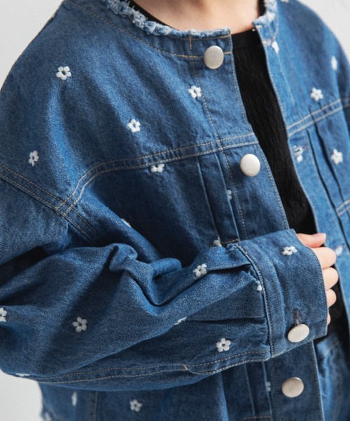 EDWIN（エドウィン）の「【Ou? by EDWIN】お花刺繍デニムジャケット（デニムジャケット・キッズ・サックスブルー/ブルー・90/150/100/110/130/120/140）」の19枚目の写真