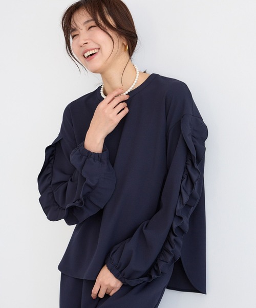 BARNYARDSTORM(バンヤードストーム)の「BARNYARDSTORM / 袖フリルブラウス / マシンウォッシャブル <セットアップ対応>(シャツ/ブラウス・レディース・ホワイト/ネイビー・FREE)」の3枚目の写真