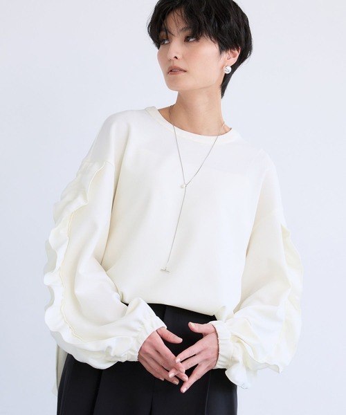 BARNYARDSTORM(バンヤードストーム)の「BARNYARDSTORM / 袖フリルブラウス / マシンウォッシャブル <セットアップ対応>(シャツ/ブラウス・レディース・ホワイト/ネイビー・FREE)」の7枚目の写真