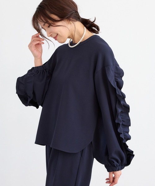 BARNYARDSTORM(バンヤードストーム)の「BARNYARDSTORM / 袖フリルブラウス / マシンウォッシャブル <セットアップ対応>(シャツ/ブラウス・レディース・ホワイト/ネイビー・FREE)」の4枚目の写真