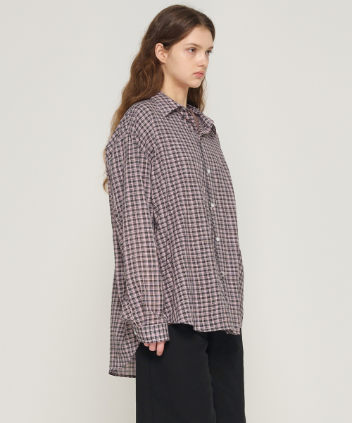 CARGOBROS FOR WOMAN(カーゴブロスフォーウィメン)の「シアサッカーオーバーサイズチェックシャツ(ピンク)(シャツ/ブラウス・レディース・その他・FREE)」の5枚目の写真